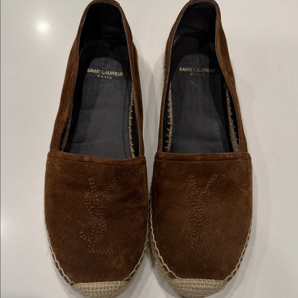 Saint Laurent Brown Suede Slip-On Espadrilles